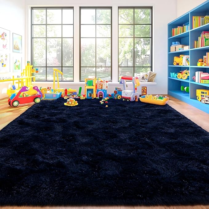 Area Rugs for Living Room, Soft Shaggy Carpets for Living Room, Fuzzy Rugs for Kids' Room, Perfect Decor for Modern Home Navy Blue 8x10 Feet