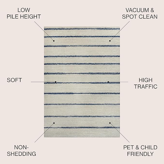 JONATHAN Y Williamsburg Minimalist Stripe Cream/Navy Indoor Area Rug, 3x5, Contemporary, Modern, Easy-Cleaning for Living Room, Bedroom, Kitchen, Pet Friendly, Non-Shedding (MOH201E-3)