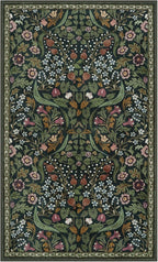 Lahome Floral 3x5 Rugs for Entryway, Botanical Green Machine Washable Boho Throw Rugs for Entrance, Non-Slip Maximalism Stain-Resistant Soft Carpet for Bedroom, Kids Room, Dorm