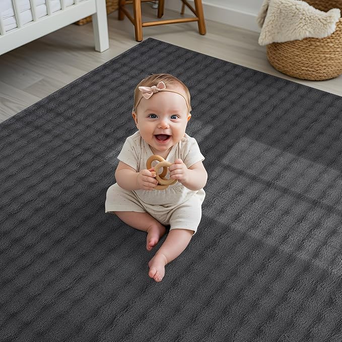CAMILSON Modern Dark Gray Non Slip Rug 5x7 Ultra Soft High Pile Area Rugs Non Skid Rubber Backing Durable & Easy to Clean Carpet for Living Room Bedroom Kids Room Indoor Use (5 x 7 Dark Gray)