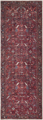 Bloom Rugs Washable Non-Slip 12 ft Runner - Burgundy Traditional Bordered Runner for Entryway, Hallway, Bathroom, and Kitchen - Exact Size: 2.5' x 12'
