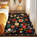 Floral 3x5 Area Rug Machine Washable Soft Print Boho Carpet Non Slip Doormat Low Pile Flower Area Rugs for Living Room Bedroom Nursery Kitchen Dining Room Indoor-Black