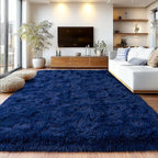 Shag Area Rugs for Living Room, Soft Fuzzy Plush Rugs, Upgrade Anti-Skid Modern Furry Rugs Fluffy Carpets for Kids Room Nursery Home Decor Dark Blue, 8X10 Feet