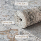 Bavni Washable Rug 5x7 Area Rug for Living Room Bedroom Dining, Washable Vintage Print Carpet, Ultra-Thin Low Pile Lightweight Rug with Non Slip Backing, Light Taupe Brown