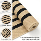 KOZYFLY 3'x5' Cotton Area Rug, Brown and Black Striped Outdoor Rug, Hand-Woven, Machine Washable, Perfect for Front Door, Kitchen, Living Room