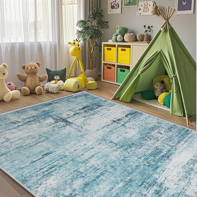 5x8 Area Rugs, Modern Abstract Teal Grey Washable Rug for Living Room, Soft Large Non-Slip Carpet for Bedroom Dining Room Home Office Farmhouse Decor - Teal+Gray