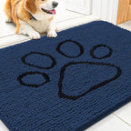 Smiry Dog Door Mat for Muddy Paws, Absorbent Dirt Trapper Non Slip Quick Dry Washable Chenille Mat for Mud Dogs, Entry Rug for Indoor and Outdoor (30x20 Inches, Dark Blue and Black)