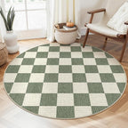 LIVEBOX Checkered Round Rug 4 Ft Washable Area Rug for Playroom, Kids Non-Slip Neutral Classic Circle Rug Geometric Large Carpet Soft Boys Rug for Classroom Dorm Bedroom(Green,120R)