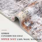 Modern Abstract Small Area Rug Indoor, Grey Orange Multi 3x5 Washable Rug Non-Slip Soft Entryway Rug Kitchen Mats Thin Print Faux Wool Floor Carpet Colorful Throw Rugs for Entrance Bedroom