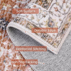 Deerly Washable Rug Small 2x3 Area Rug for Entryway Indoor Kitchen - Soft Rugs Low Pile Non-Slip Rubber Backing Oriental Indoor Area Rug (Border Brick Red ), 2'x3'