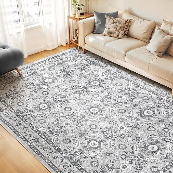 WITSHOCK Living Room Area Rugs 8x10: Soft Non-Slip Backing Washable Rugs Vintage Large Carpet for Bedroom Office Dining Room Kitchen Stain Resistant Home Decor Rug