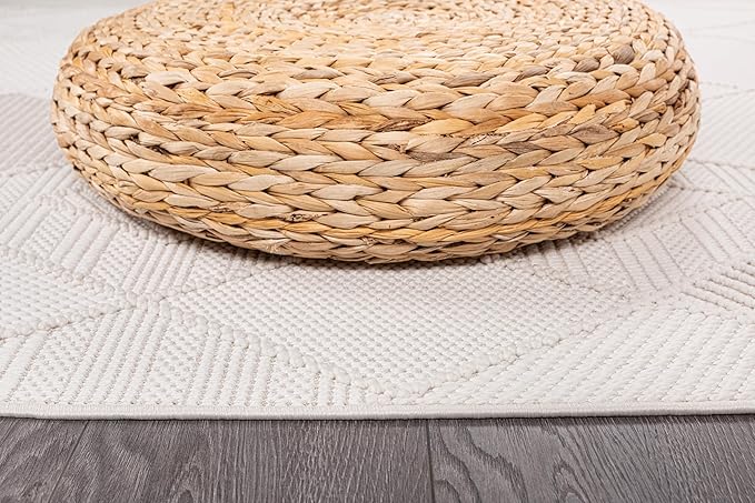 CAMILSON Micro Loop Rug 4x6 Modern Luxury Geometric Diamond Trellis Area Rugs Soft High and Low Pile Stain Resistant Easy-Cleaning Non-Shedding for Living Room Office Indoor Carpet (4 x 6 White-Beige)