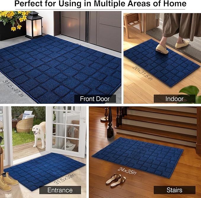 Front Door Mat Outside Entrance, Outdoor Indoor Door Mats for Entryway, Entrance, Entry, Patio, Waterproof Non Slip Doormat, Low-Profile, 31.5" × 39“, Navy Blue