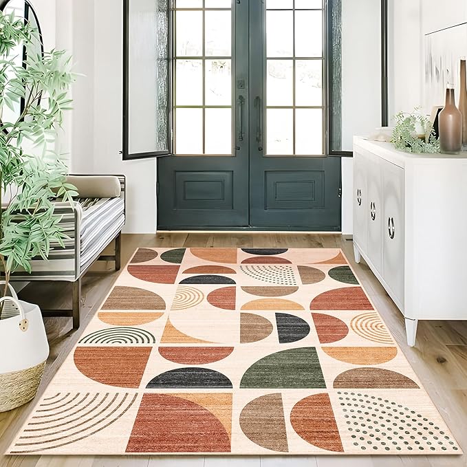 MUJOO 3x5 Rug Washable,Boho Area Rugs for Bedroom Entryway Living Room Bedside,Small Throw Floor Carpet Non Slip Soft Indoor Modern Abstract Bohemian Terracotta