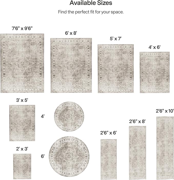 ReaLife Rugs Machine Washable Area Rug - Stain Resistant,Non-Shed - Eco-Friendly,Non-Slip, Family & Pet Friendly - Made from Premium Recycled Fiber - Vintage Bohemian Medallion - Beige Ivory, 4' x 6'