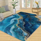 Blue Gold Marble Rugs for Bedroom - 2x3 Area Rug - Modern Fashion Marble Rugs for Living Room, European Light Luxury Art Rug, Washable Home Decor Carpet