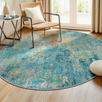 Washable Area Rugs 6ft Non-Slip Modern Abstract Soft for Living Room Entryway Bedroom Nursery, Print Pattern, Teal Blue Green Orange Rust Red Coloreful