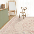 RUGGABLE Washable Area Rug – Kamran Soft Pink 8x10, Stain-Resistant, Non-Slip – Large Machine Washable Rugs for Living Room, Bedroom, Hallway, Entryway & Office–with Cushioned Pad