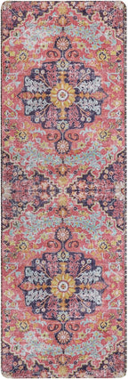 Lahome Bohemian Floral Medallion Runner Rug - 2x6 Hot Pink Hallway Runner Laundry Mat, Machine Washable Non-Slip Soft Indoor Carpet for Bathroom Bedside Basement Camper Home Decor, Fuchsia/Multi