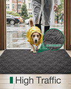 LUMI Indoor Door Mat, Absorbent Non-Slip Thin Doormat, Washable Door Mats, Woven Pattern Inside Floor Mat, Ideal for Entryway, Front Door, Home Decor, 48"x72", Woven Grey