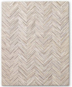 Elegant Rectangular Rug Cowhide Leather Stylish Luxury Non Slip Chevron Patchwork Area Rug for Living Room and Indoor Floor Carpet (Beige-3 x 8 ft)