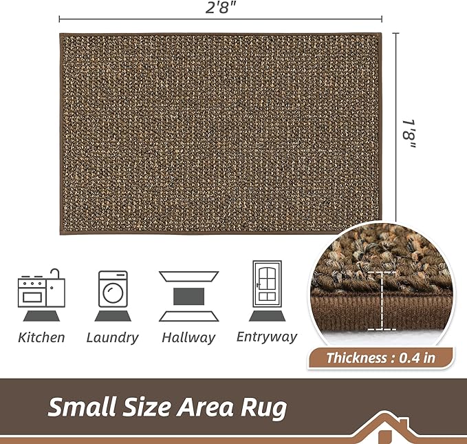 BEQHAUSE 20"x32" Entryway Rug Indoor Door Mat Non-Slip Washable, Hallway Rugs Absorbent & Stain Resist Hall Carpet Runner Rugs for Entryway, Front Door Floor Mats Laundry Room Rugs for Entry, Brown