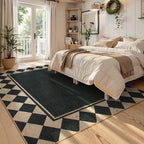 Moynesa Easy Jute Outdoor Rug 8x10 Area Rugs for Living Room, Washable Checkered Indoor Outdoor Patio Rug Non Slip, Farmhouse Carpet for Bedroom Dining Room Table, Black Grid Pattern