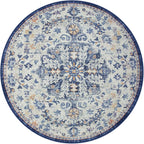 Lahome Bohemian Washable Round Rugs 6ft, Large Circle Rug for Living Room Bedroom, Soft Non-Slip Non-Shedding Loe Pile Printed Indoor Carpet for Kitchen Dining Room Office, Blue Purple/Multi