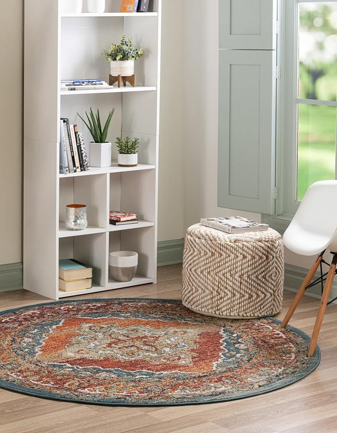 Unique Loom Isabella Collection Area Rug - Rossellini (3' 3" Round, Rust Red/ Beige)
