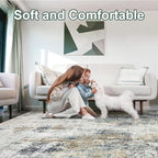 Washable Area Rugs for Living Room 8x10 - Large Neutral Modern Abstract Rug, Soft Low Pile Carpet with Non Slip Backing for Under Dining Room Table, Bedroom, Home, Office, Dorm - Green Yellow