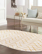 Unique Loom Marilyn Monroe Glam Collection Area Rug - Trellis (4' x 6' Oval, White Gold/ Gold)
