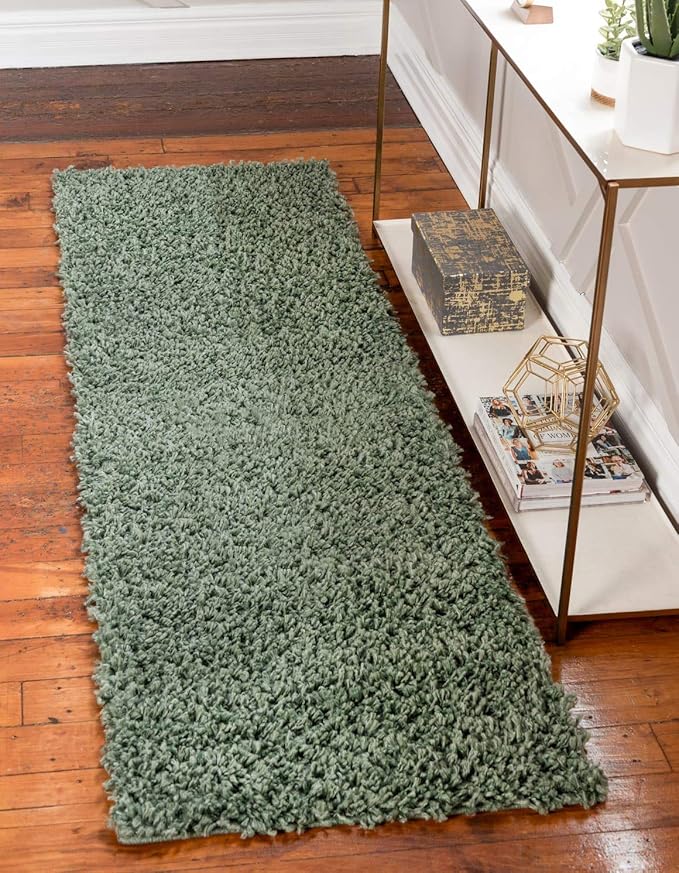 Unique Loom Davos Shag Collection Area Rug - Solid (2' 7" x 13' 1" Runner, Sage)