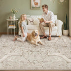 Lahome Boho Animal 6x9 Washable Living Room Area Rugs, Beige Soft Rugs for Bedroom, Botanical Large Boho Non Slip Dining Room Carpet for Under Table Office Kids Playroom (6x9ft,Beige)