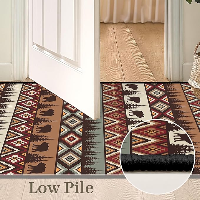 Rustic Cabin Wildlife Area Carpet for Living Room 4x6 Area Rug for Bedroom,Bear Moose Deer Country,Vintage Throw Rug Indoor Rugs Non Slip Soft Floor Carpets Mat for Dining Room,Office