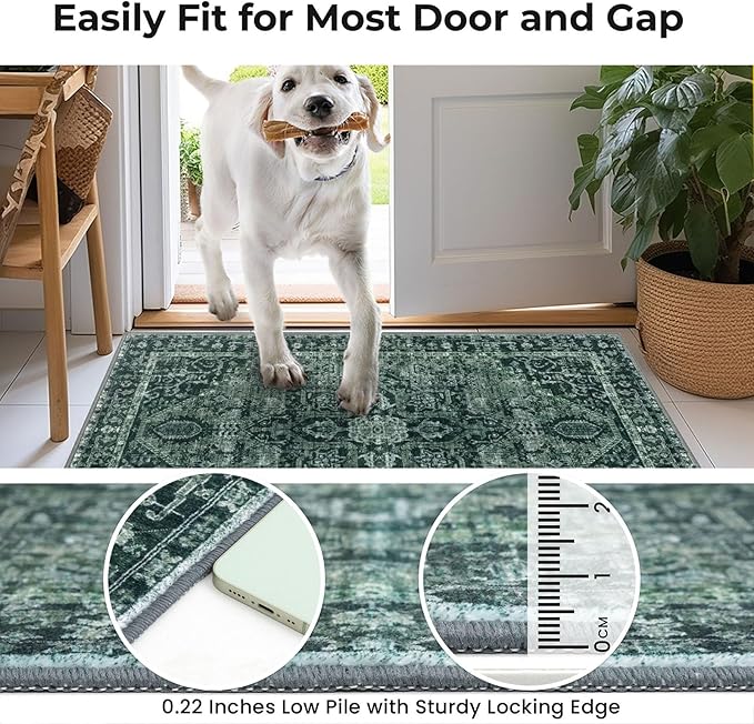 KOZYFLY Runners for Hallways 3x18 Ft Extra Long Washable Faux Wool Thin Runner Rug Printed Stair Carpet for Entryway Bedroom Kitchen Hallway Living Room, Dark Green
