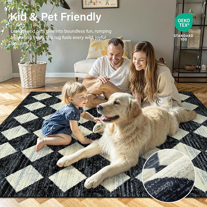 Lahome Washable Black and White Kitchen Runner Rug, 2x5 Soft Non Slip Laundry Room Rug Bathroom Runner Rugs with Rubber Backing, Moroccan Trellis Kid Pet Friendly Carpet Runners for Entryway Bedside