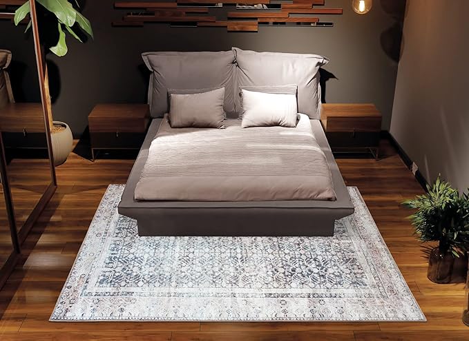 Bloom Rugs Washable Non-Slip 8' x 10' Rug - Tan/Blue/Green Traditional Area Rug for Living Room, Bedroom, Dining Room, and Kitchen - Exact Size: 8' x 10'