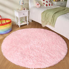 Andency Pink Round Area Rug for Bedroom, Shag Fuzzy Plush Circle Rug 7'X7' for Room, Cute Fluffy Circular Carpet for Dorm Playroom