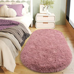 Soft Fluffy Rugs for Bedroom, Blush Pink Fuzzy Shaggy Oval Bedside Area Rug Set of 2, Non-Slip Cozy Plush Shag Carpet for Kids Room Nursery Dorm Living Room, 2.6 x 5.3 Feet