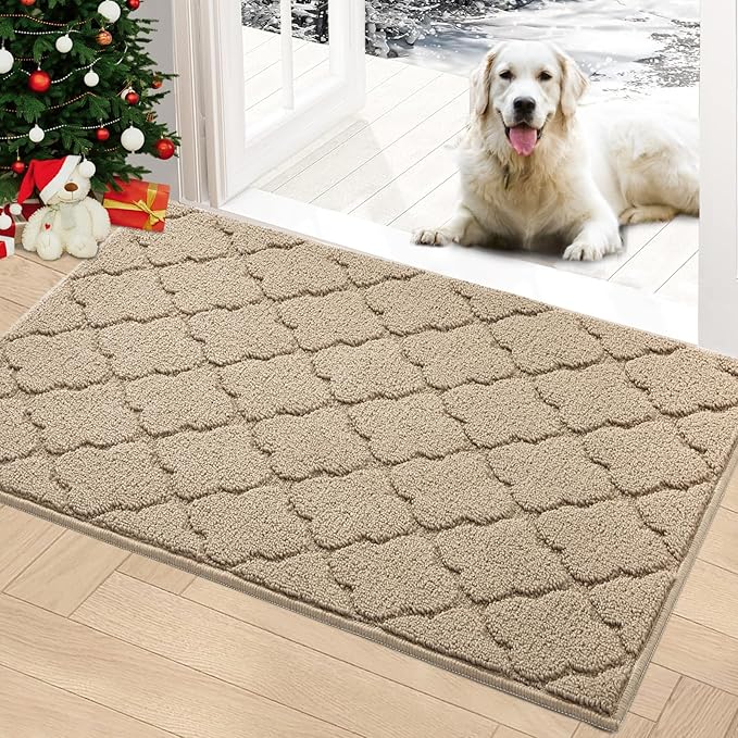 Timo Indoor Doormat, Front Door Mat 36"x59" Absorbent Rubber Backing Non Slip Door Mats, Machine Washable Resist Dirt Low Profile Rugs for Entryway, Front Door Rugs Indoor for Muddy Wet Shoes, Beige