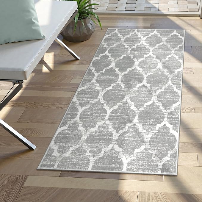 Lahome Moroccan Kitchen Runner Rug - 2X4 Rug Non-Slip Area Rug Small Accent Distressed Throw Rugs Floor Carpet for Door Mat Entryway Bedrooms Laundry Room Decor (Rectangle - 2’ X 4’, Gray)