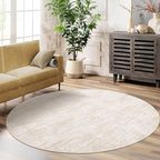 RUGSREAL Washable Round Rug 4x4 ft for Living Room Modern Round Rug Small Bedside Carpet with Rubber Backing Stain Resistant Small Entry Mat Neutral Circle Rug for Bedroom Nursery Home Decor, Beige