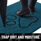 Smiry Dog Door Mat for Muddy Paws, Absorbent Dirt Trapper Non Slip Quick Dry Washable Chenille Mat for Mud Dogs, Entry Rug for Indoor and Outdoor (30x20 Inches, Atlantic Blue and Black)