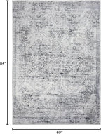 Area Rug 5×7, Vintage Boho Rug,Ultra-Soft Low Pile, Washable, Non Slip,Stain Resistant Printed Carpet for Living Room Bedrooms Playroom Office Kitchen, Classic Grey.