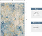 5x7 Area Rugs Washable Blue Rug for Living Room Bedroom, Abstract Modern Large Rug Non Slip, Water Repellent Low Pile Soft Carpet for Dining Room, Blue Ivory