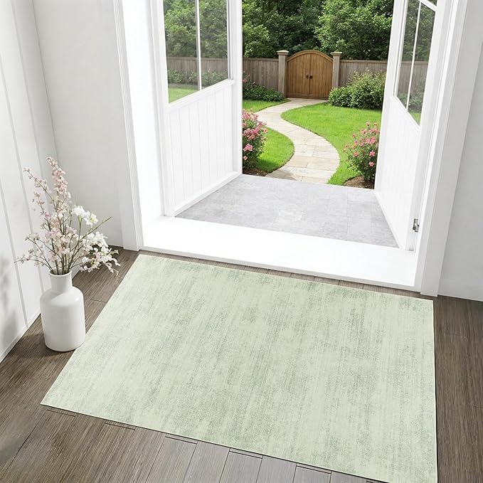 Sage Green Bathroom Rug,Non Slip Washable Boho Abstract Small Area Rug for Kitchen Bedroom Entryway,2x3,Light Green