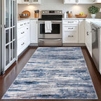4x6 Modern Abstract Rug for Farmhouse, Navy Blue Gray Neutral Multi Super Soft Washable Rug with Non-Slip, Low-Pile Indoor Door Area Rugs for Living Room Bedroom, Carpet with Non-Shedding