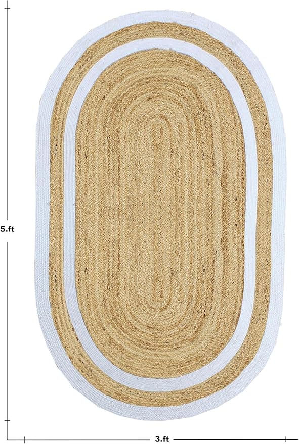 12x15 Rugs for Living Room Oval Kilim Rug Natural Oval Jute Thick 0.27" Solid Design Beige White Hand Braided Jute Flatweave Mat Handmade Boho Indoor Outdoor Rugs for Bedroom Living Dining Room