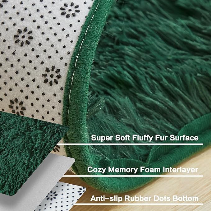 Andency Emerald Green Soft Area Rugs for Living Room Bedroom, 5x8 Fluffy Shaggy Bedside Rug, Non-Slip Large Shag Fuzzy Plush Carpets for Bedroom Kids Dorm Nursery Home Decor Aesthetic