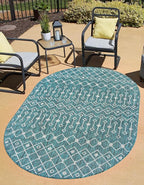 Unique Loom Outdoor Trellis Collection Area Rug - Tribal Trellis (3' 3" x 5' 3" Oval, Teal/ Ivory)